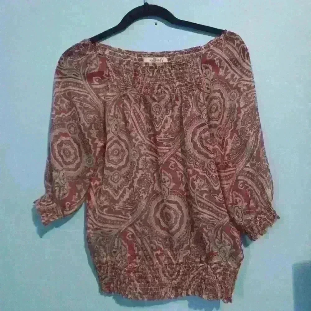 vintage Romy silk paisley western sheer lightweight elastic waist size XS